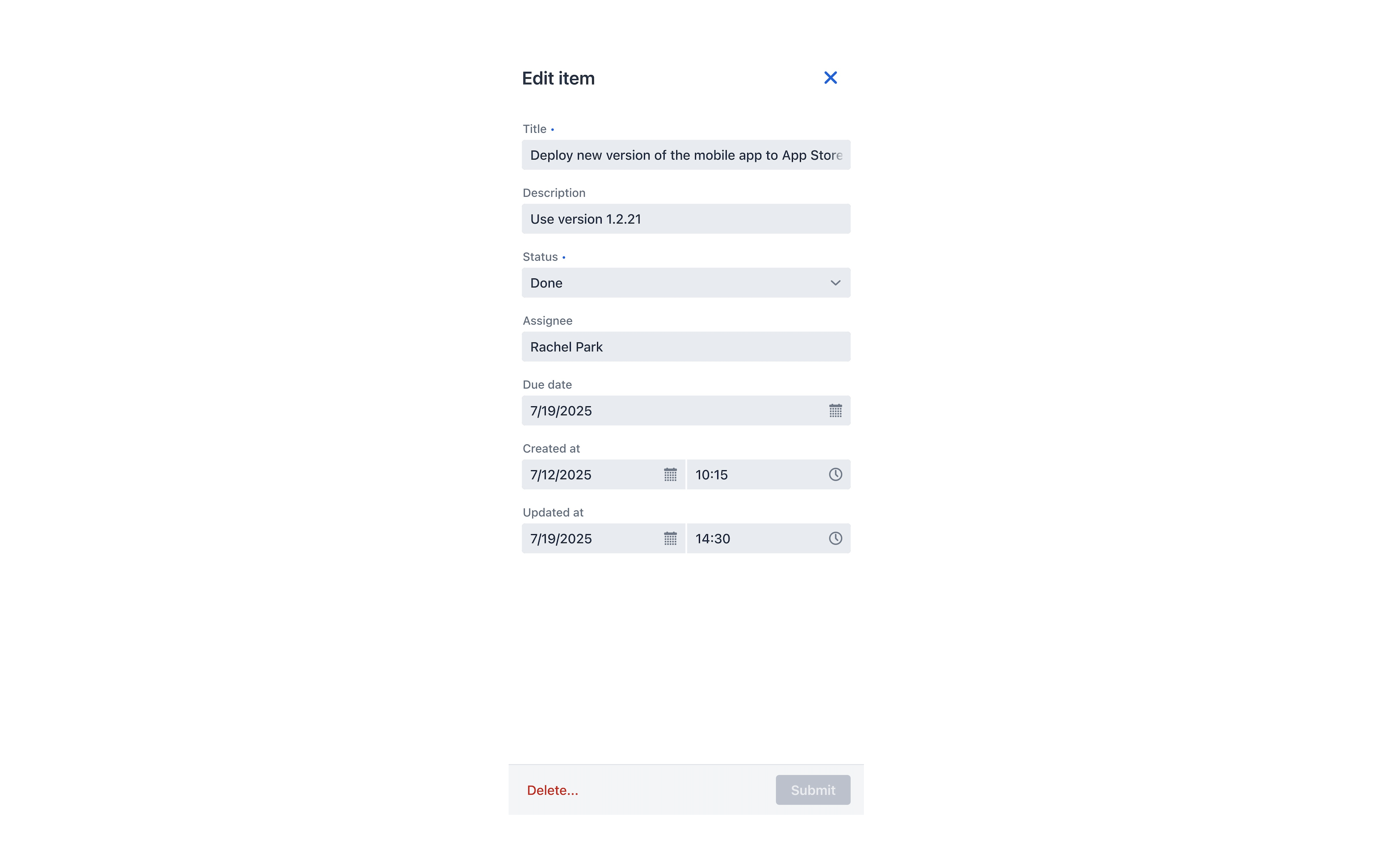 AutoCrud Tasks Detail Mobile